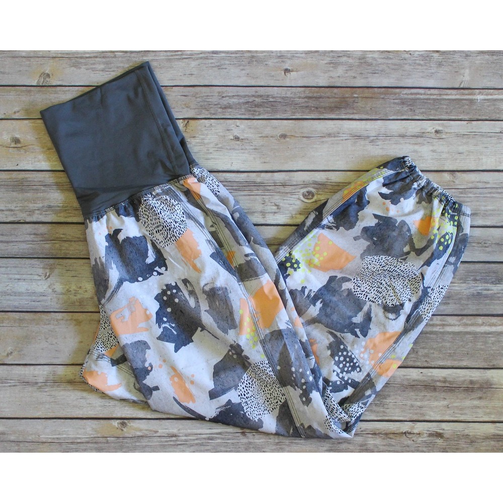 Lululemon Om Pants Womens 6 Gray Orange Print Pull On High Rise Jogger Yoga